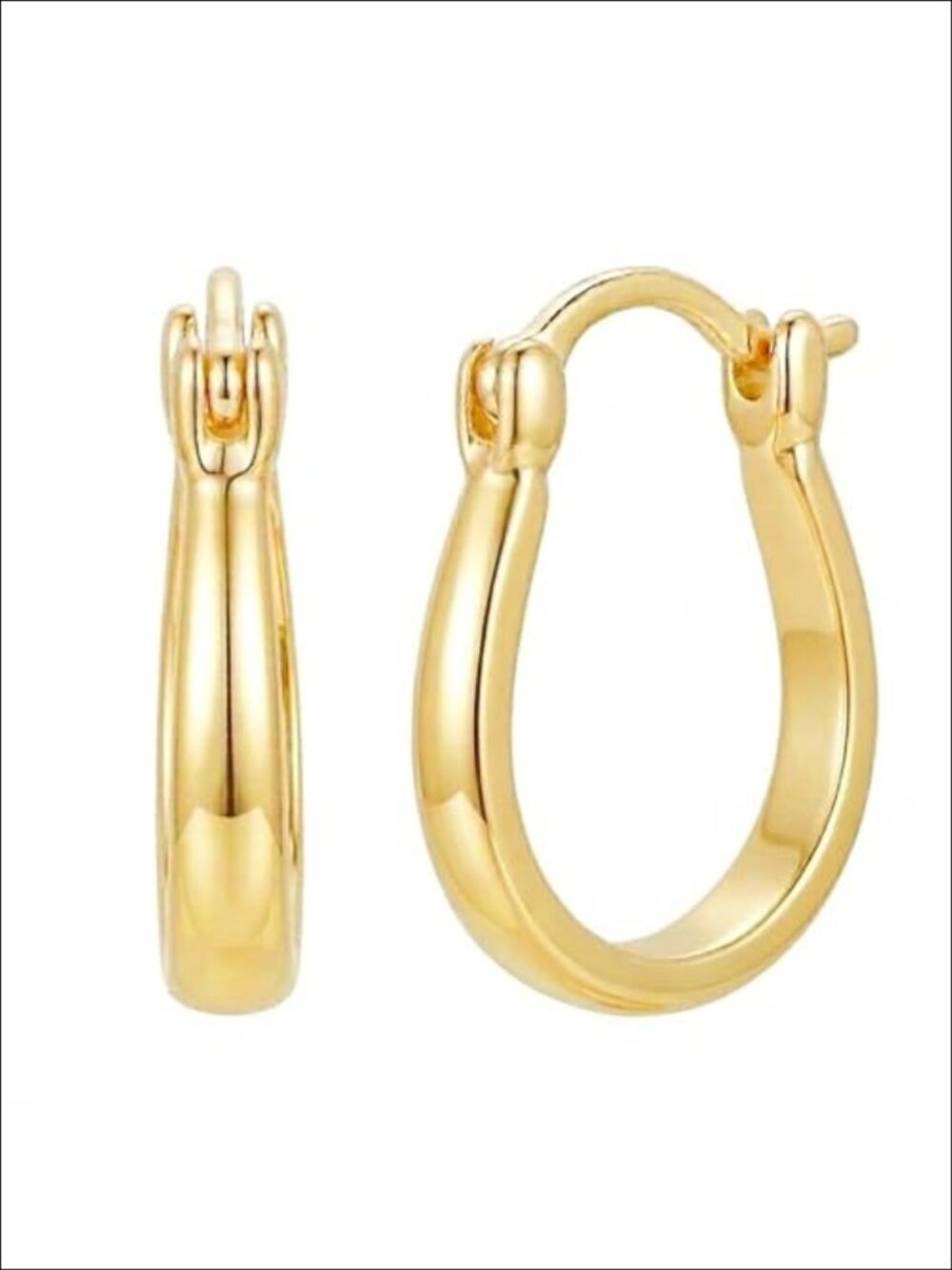 14K Yellow Gold Hoop Earrings Hypoallergenic Lightweight U-Shaped Huggie Hoops